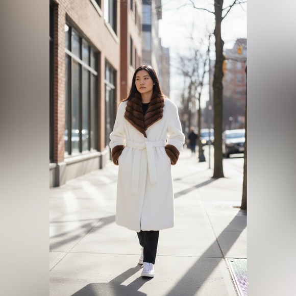 NEW Mink Fur Long Over Coat Warm Super Soft Women’s Coat Size Medium